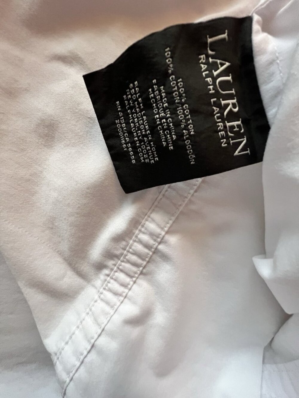 Ralph Lauren Pillowcase Standard Black Label White 100% Cotton Bedding 1 Tuck